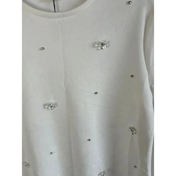 Zara Womens Short Sleeve with Crystal White Floral T Shirt Dress Sz L - Picture 4 of 13